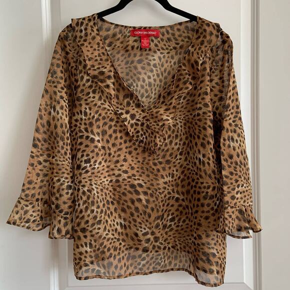 Gloria Vanderbilt Large Sheer Animal Print Top - Picture 1 of 7
